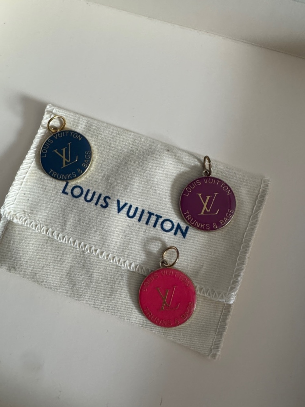 Louis Vuitton Enamel Logo Charms in Hot Pink, Magenta & Navy - Picture 2 of 6